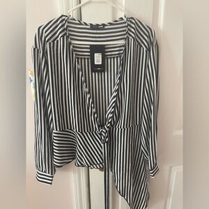 Fashion Nova Black and White Striped Blouse